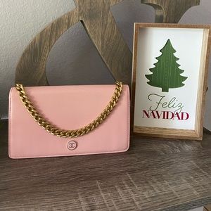 💕⚜️ Chanel Blush Pink Wallet on a Vintage Gold Chain WOC Style Crossbody